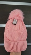 XHX różowa czapka zimowa ocieplana z pomponem 