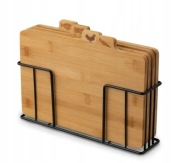 DREWNIANE DESKI KUCHENNE DO KROJENIA ZESTAW DESEK 4 szt + METALOWY STOJAK