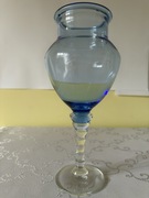 Szklany Wazon Kielich Świecznik na Stopce , Niebieski Przezroczysty