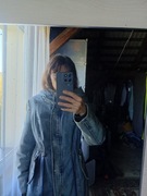 Długa parka jeansowa Ciemna zimowa cała na misiu