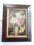 stary przedwojenny obraz olejny na płótnie kwiaty NOWA rama sygnowany