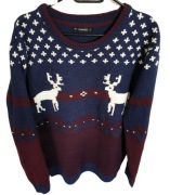 Dunnes Sweter męski we wzorki, akryl, rozmiar L, okrągły dekolt