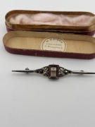 Srebrna brosza Art Deco 830 – markazyty – Skandynawia – oryginalne etui