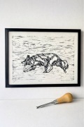 Linoryt 17x24 cm - Owczarek - ręcznie drukowana grafika sygnowana