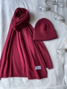 Szal i czapka wisniowy Cashmere 50% kaszmir 50% wełna