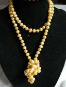 Żółte, naturalne perły słodkowodne, długi sznur pereł, naszyjnik