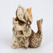 Netsuke - mnich na rybie, Japonia, XIX w.
