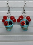 Kolczyki Dia de Muertos niebieski czerwony czarny czaszki róże, Handmade
