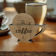 Drewniane podstawki pod kubki + stojak ''Coffee'' / 6szt