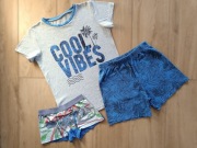 Piżama bluzka krótki rękaw + spodenki palmy 134/140 + gratis bokserki