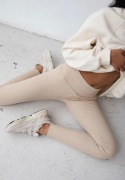 Legginsy beige prążek marsala polskie beżowe