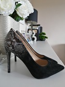 Czółenka zamszowe czarne wąż 39 nowe