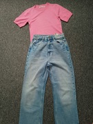 Sinsay Niebieskie jeansy + różowy sweterek rozm.32