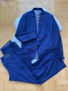 Garnitur męski granatowy komplet marynarka spodnie superfit