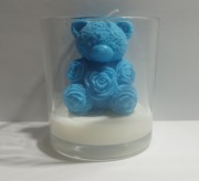 ŚWIECZKA OZDOBNA  W KSZTAŁCIE MISIA  W SZKLE OTWARTYM - niebieski