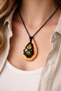 Naszyjnik labradoryt miedź | boho amulet | UNIKAT | OKAZJA
