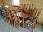 Stół rozkładany z krzesłami z drewna: 200x100x75 + dostawka 60 cm