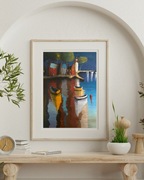 "Zatoka Snów" surrealistyczny obraz akrylowy na papierze A3