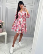 Sukienka LILI kwiaty różowa błękitna biała