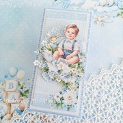 Kartka, ręcznie robiona, Roczek, Chrzest, chłopiec 