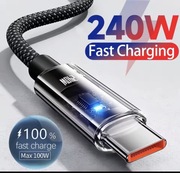 Kabel USB typu C do szybkiego ładowania 240 W z nylonu  Cyfrowy wyświetlacz