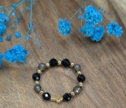 Dziesiątka różańca na palec, turnalin , piryt,hematyt