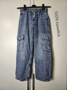 Szerokie luźne baggy spodnie jeansowe jeansy cargo na gumie denimowe 140