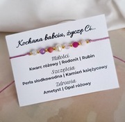 Bransoletka z kamieni naturalnych dla babci dzień babci prezent perła rubin