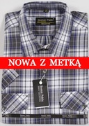 Koszula męska czarna w kratkę na krótki rękaw kołnierzyk 40/41