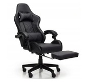 Fotel Biurowy Gamingowy Obrotowy Gracza Podnóżek CZARNY PREMIUM