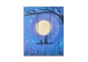 Obraz ręcznie malowany 24x30 "Noc" księżyc kot