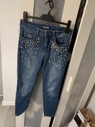 Denim S skinny jeansowe z perełkami