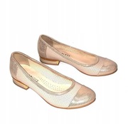 Balerinki, czółenka firmy „Śpiewla” - skórzane, beżowo-złote, rozmiar 38