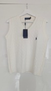 Nowa kamizelka Polo Ralph Lauren biała cable-knit V-neck 100% bawełna