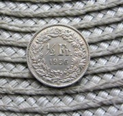 Szwajcaria 1/2 Franka 1956r - SREBRO