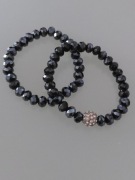 Błyszczące bransoletki czarne z kulką cyrkoniową 2szt