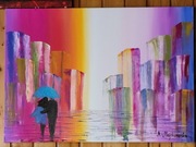 A. Maj. DUŻY OBRAZ OLEJNY 70x50 Para z parasolką2