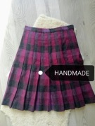 Handmade układana wiosenna spódnica midi godet krata classic Vintage M L