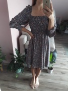 Retro sukienka do kolan w kwiaty dekolt kwadratowy karo rozmiar S shein