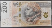 200 złotych. Seria AT 9600006 Ciekawy numer.