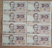 8 x Banknot PRL 20 stan UNC Seria AN