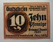 notgeld Grima, pieniądz zastępczy, 10 Pf, 1 Dezember 1920