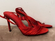 Eleganckie czerwone sandały satynowe ZARA strappy heels