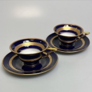 Jak NOWY!!! Zestaw z 2 Ilmenau kobalt mokka brababt złoto antyk filiżanka 