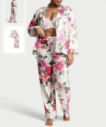 Victoria's Secret piżama satynowa w kwiaty S zestaw koszula spodnie