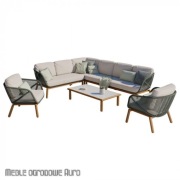 Meble ogrodowe wypoczynkowe z narożnikiem i fotelami zestaw kawowy beż