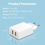 Ładowarka LYK-883, 2xUSB-A 12W 5V 2,4A, NOWA, 3058632334894294, PX166630554
