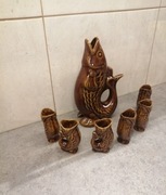 Ceramiczna karafka ryba i 6 kieliszków PRL