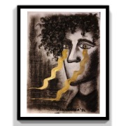 Obraz pt. "Złoty Król" akryl+węgiel 25x36 cm w oprawie.