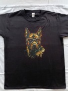 Koszulka męska PIES biker – gogle – DTF – czarna – rozmiary S–XXL, t-shirt